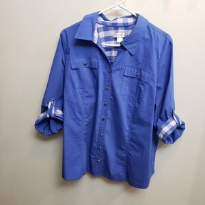 CJ Banks Blue Button-Up Shirt with Plaid Accents Size 1X